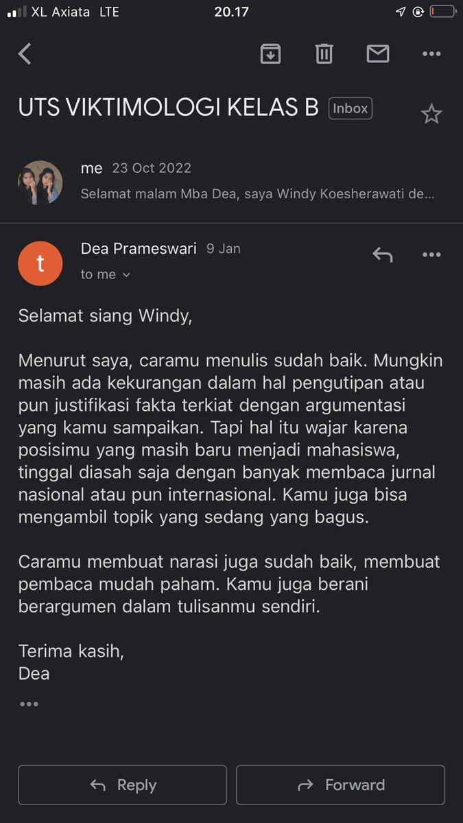 windwinie's tweet image. Selalu suka sama dosen-dosen kriminologi yang ngasih feedback ke mahasiswanya, apalagi secara personal kaya gini. Karena nanti mahasiswa ga cuma ngejar angka aja tapi juga &apos;pengembangan diri&apos;, mahasiswa jadi tau apa yg kurang, apa yg harus ditingkatin, apa yg harus dipertahanin❤️