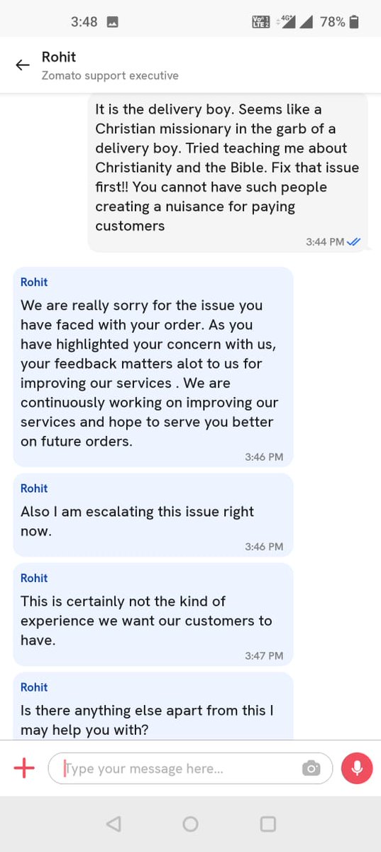 Missionary conversion grown so rampant now we experience it in daily lives. Recent incident in Hyderabad: customer ordered on Zomato. delivery boy's name is Ramavath. A Christian. He started teaching the customer about Bible and Christianity. How to ignore this? Enraging.