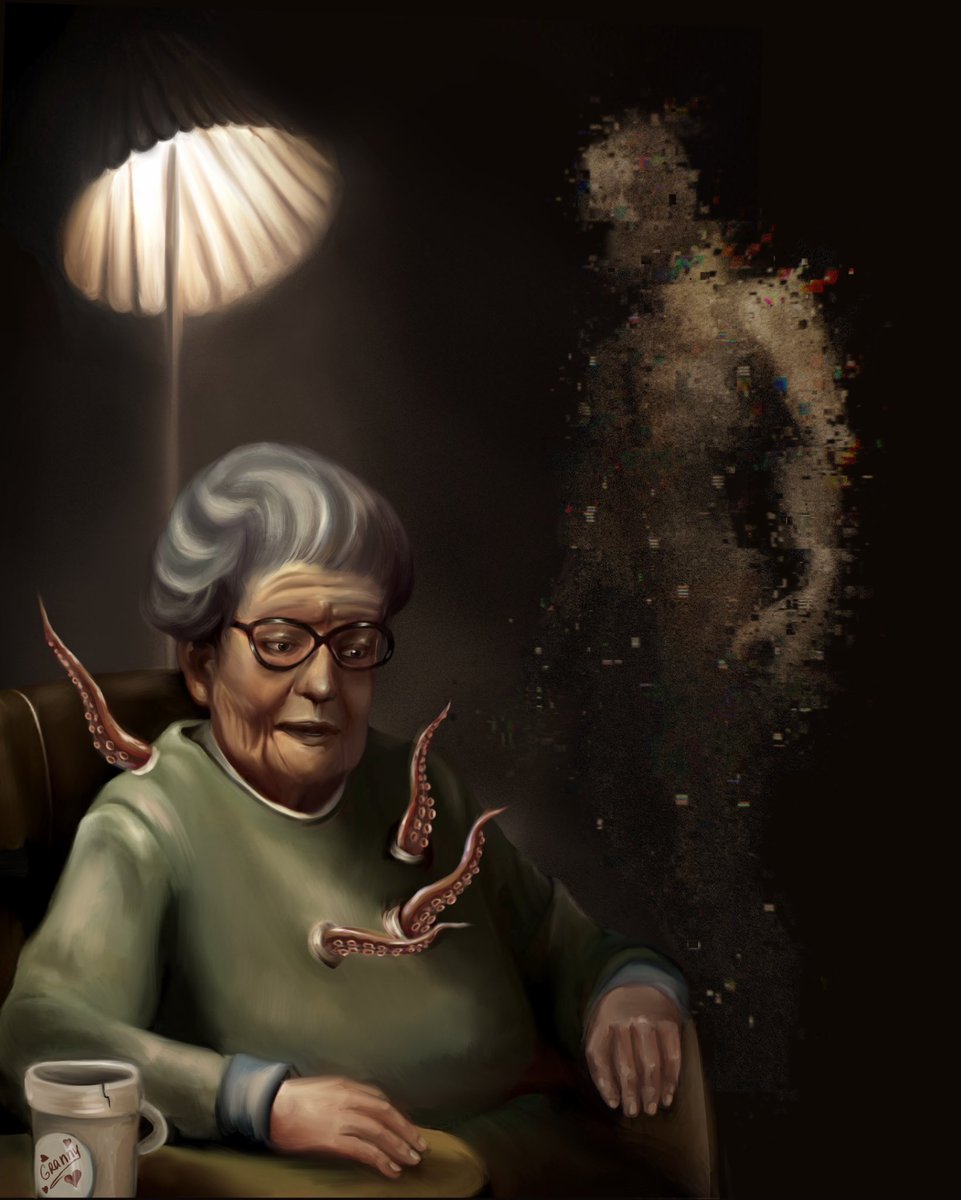 GR8AP's tweet photo. I love you, Monster! - new drop 🔥🔥

The kids don't visit this poor grandma at all and most of the time she just watches TV by herself 🥲But now she seems to have a friend 👾

🖤4 editions 
🖤0.025 $ETH

https://t.co/f7Nf0dywkm https://t.co/hVBFJxmCCL