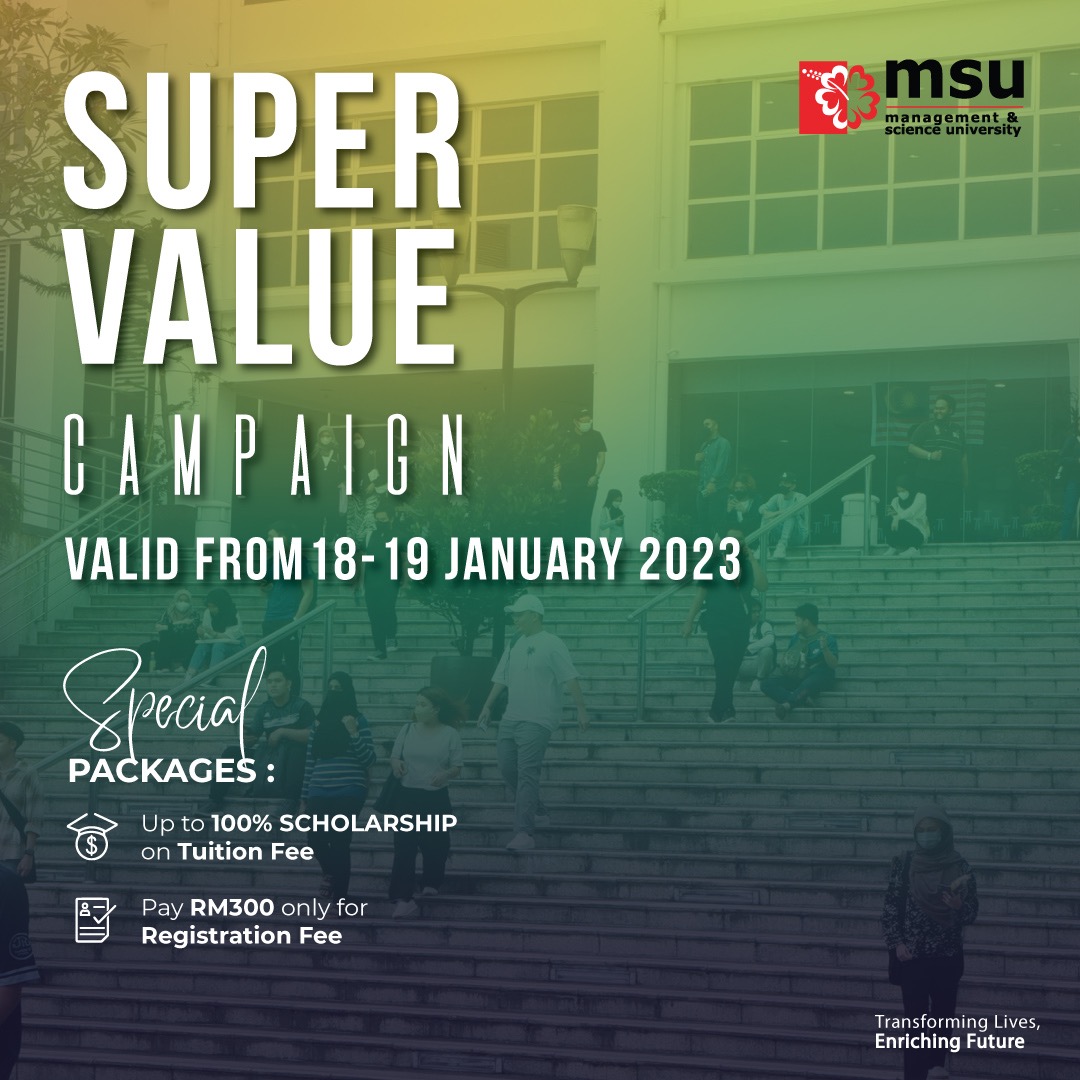 EnrolmentMsu's tweet photo. Hai guys!! Check out our #SuperValueCampaign for your studies @MSUmalaysia
Grab the opportunity NOW! February Intake is OPEN for registration. Contact 03-55216868 for more info..
@YayasanMSU
#go2MSU
#Scholarships https://t.co/JEk4CQkOdL