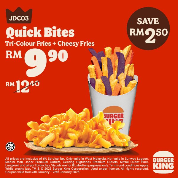 myjoe_'s tweet photo. Promo BurgerKing datang lagi. Tunjuk je gambar atau code pada cashier. Promo sampai 26 January 2023 https://t.co/FvPzdcNUvJ