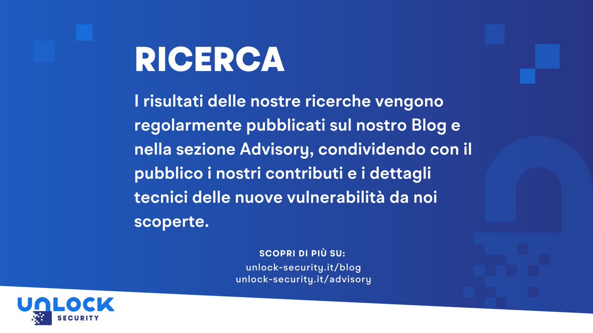 Se sei interessato a proteggere il tuo business dai rischi della rete, non esitare a contattarci.
Saremo felici di aiutarti a mettere in sicurezza il tuo business.

#informationsecurity #cybersecurity #penetrationtesting #unlocksecurity