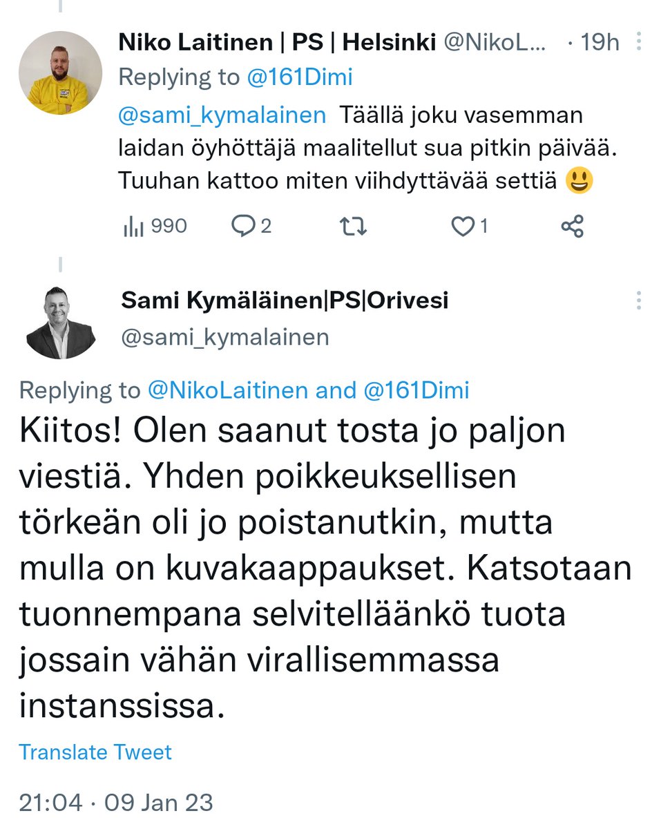 kasvismafioso's tweet photo. Nyt #perussuomalaiset uhkailevat ihmistä, joka kertoo heidän julkisista kirjoituksistaan. 😂 🍾 🥂
#SamiKymäläinen #NikoLaitinen #vartijat #järjestyksenvalvojat #stevarit #rasismi #syrjintä https://t.co/JkIw7Dt0dj