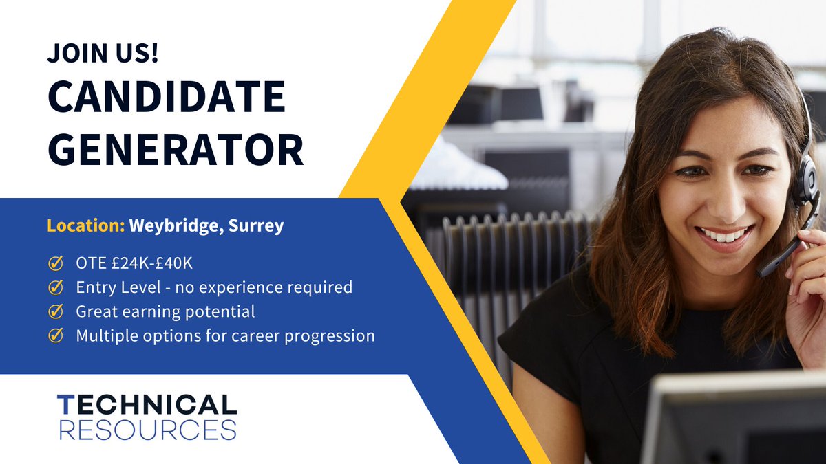 technicalresltd's tweet image. Are you ready to build a successful career in 2023?​

We are on the lookout for motivated, confident Candidate Generators to come and join our #Addlestone-based team. No experience is required, all we ask is that you bring enthusiasm and determination - postly.app/1syC