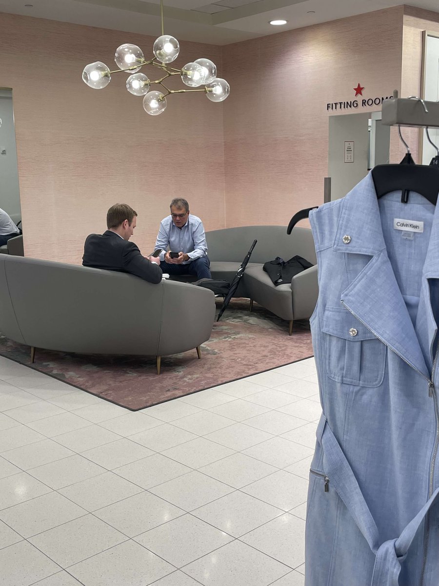Creative solution to finding a meeting space at #JPM23. Who knew the <a href="/Macys/">Macy's</a> Union Square dressing room could be so productive? Kudos for the scrappiness and creativity of these guys. #biotech #biotechnology