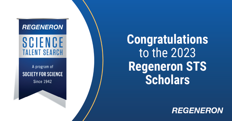 Regeneron's tweet photo. With @Society4Science, we congratulate the 2023 #RegeneronSTS scholars, whose extraordinary research projects earned them a spot among an outstanding 300 peers.
Learn more about how these young scientists are using the power of STEM to contribute to our society.