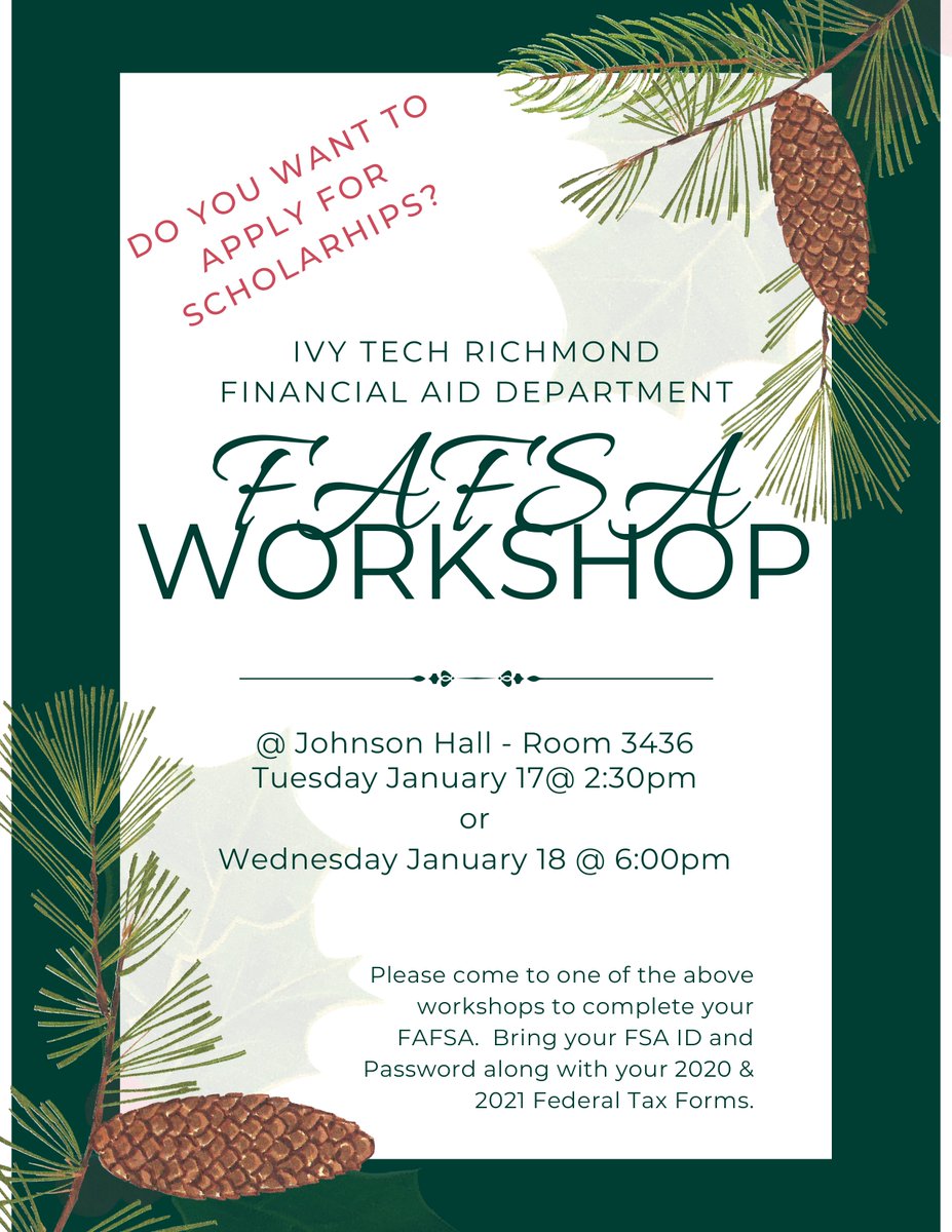 Do you want to apply for scholarships? Join the FAFSA workshop!

#weareivyrich