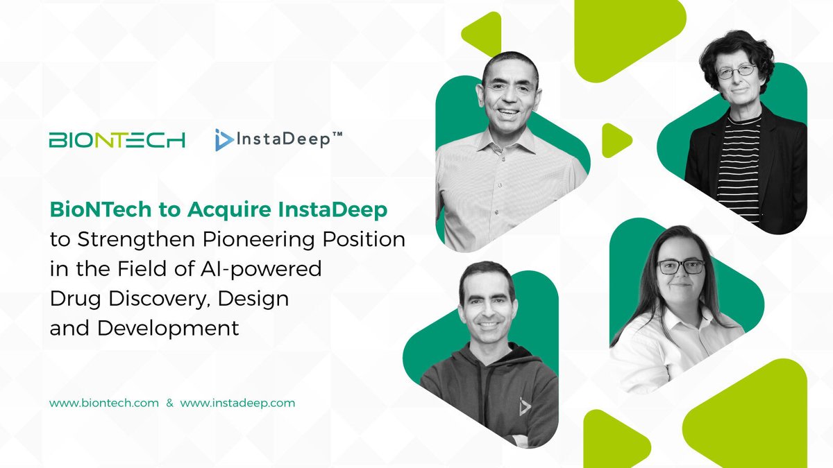 Our mission to build AI that benefits everyone just took a giant leap forward! <a href="/BioNTech_Group/">BioNTech SE</a> is to acquire InstaDeep in a £362M deal🚀to accelerate AI-driven discovery, design &amp; development of next-gen immunotherapies &amp; vaccines at global scale!🌍1/N  bit.ly/3VW5GLn