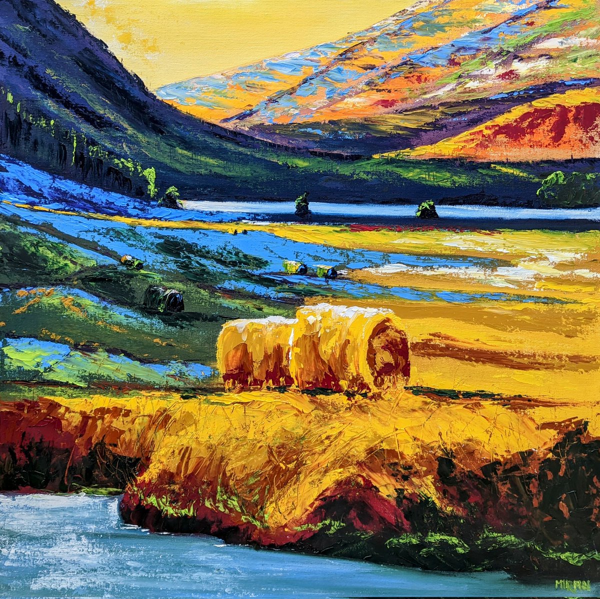 ArtMirfin's tweet photo. 'Hay Bales In The Dales' - 60x60cm oil on canvas board. Being brought up close to the countryside I've always loved seeing hay bales in the farmers fields and watching the machinery make them. #Yorkshire https://t.co/zTXC5S5ezB