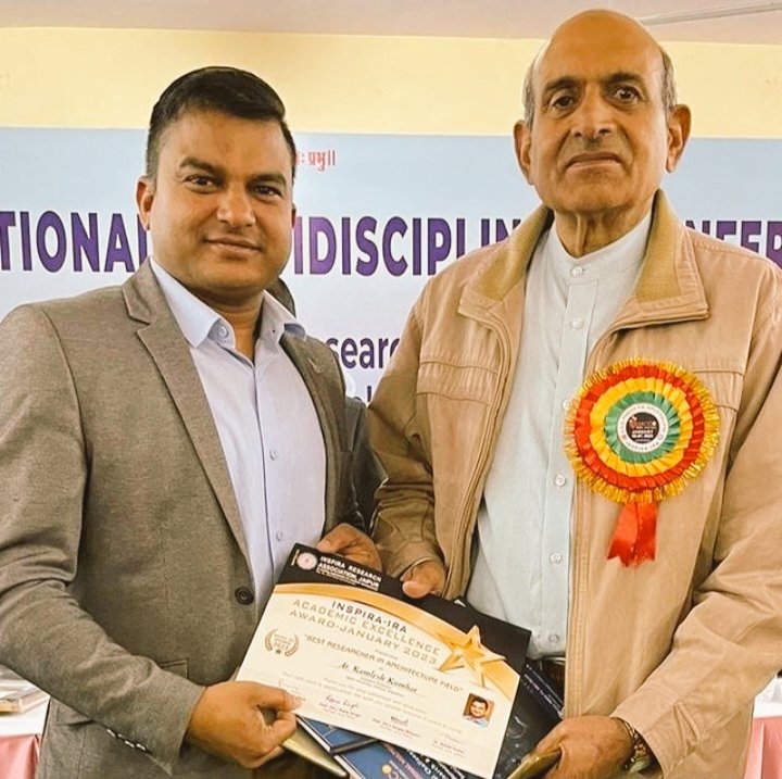 CollegeMbm's tweet photo. Prof. Kamlesh kumhar has been awarded as best researcher in architecture field.

Congratulations Sir 🎉🎊
@mbm_alumni https://t.co/JbAyYy9wTH