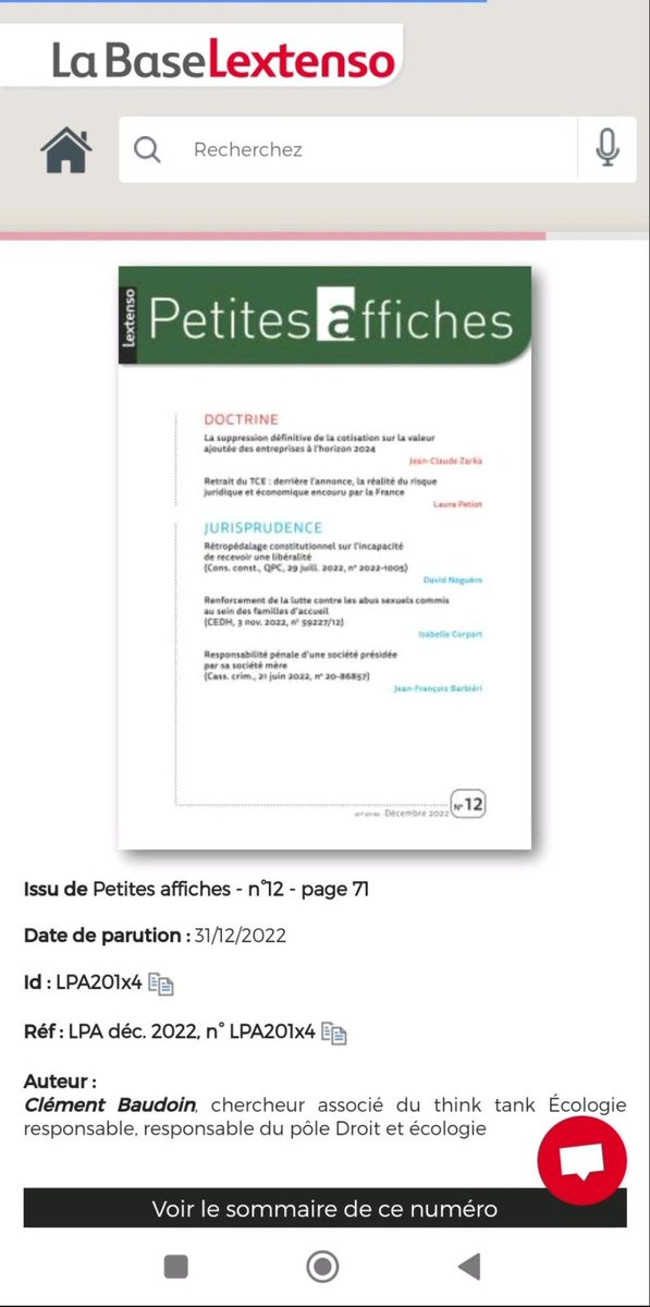 Bravo à notre chercheur associé @ClementBaudoin qui intègre la prestigieuse 'base Lextenso' pour son article sur la coercition dans le droit pénal environnemental ! 🌳👏

@LextensoAvocat @LextensoEtudian