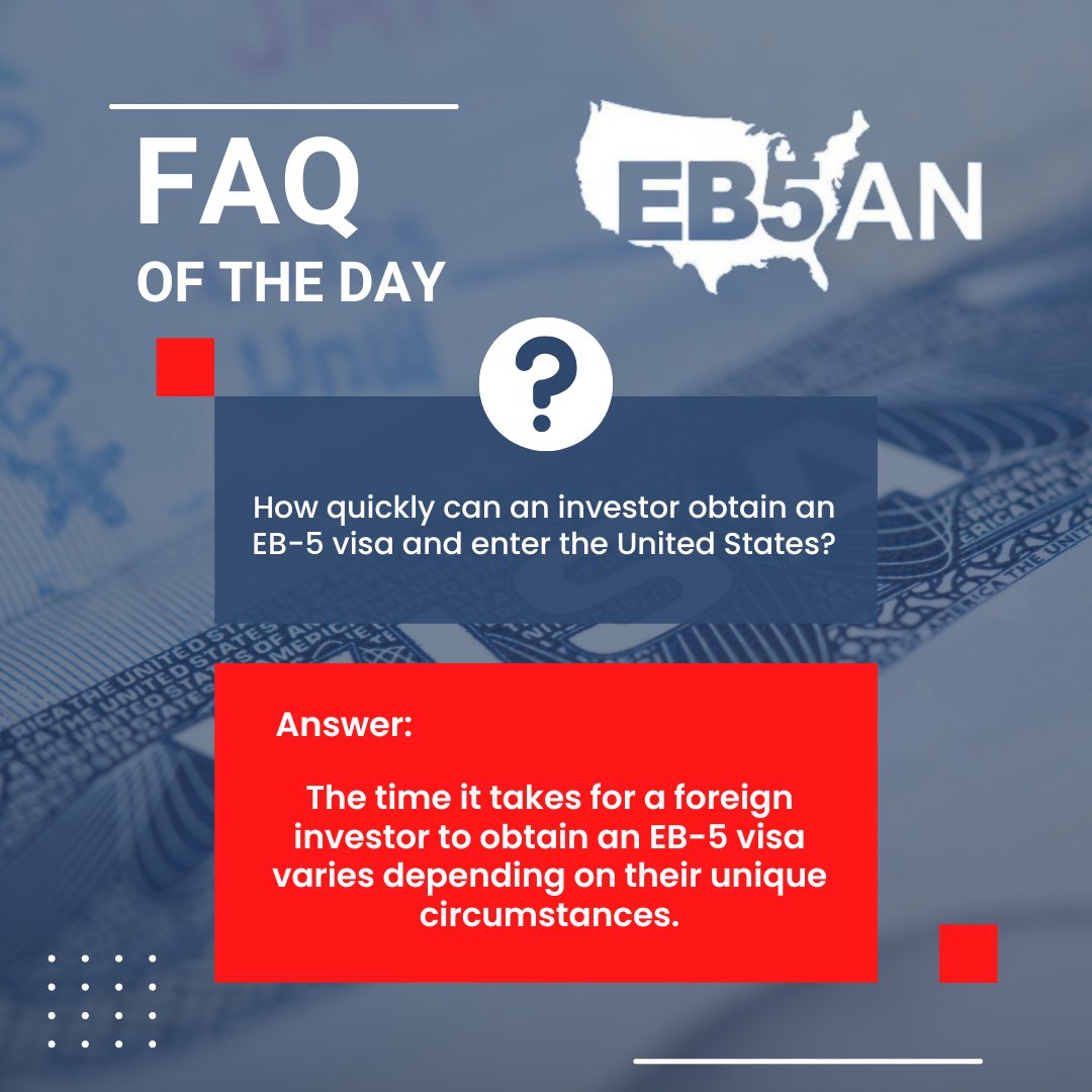 EB5AN's tweet photo. FAQ of the day: How quickly can an investor obtain an EB-5 visa and enter the United States? #EB5ANFAQS
Click here to learn more: | https://t.co/YPkIwl4LMf
#usgreencard #eb5projectinvestment #EB5investment #eb5projects #EB5RegionalCenter #eb5expediteprojects #eb5investment https://t.co/UCJMRdo91l