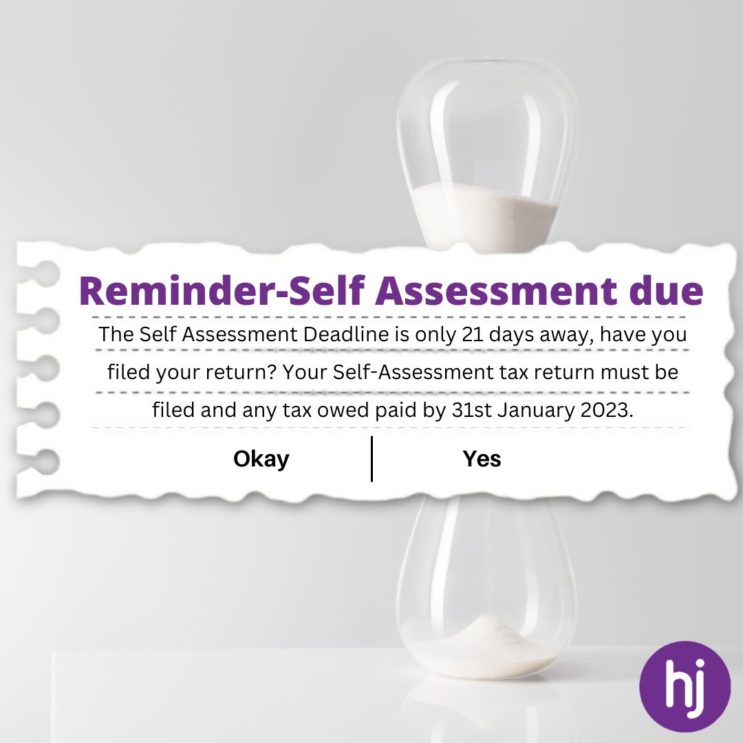 hulljady's tweet photo. Just 21 days until your Self Assessment Tax Return needs to be filed and any tax paid❕❕ #selfassessment #deadline #TaxReturns #31stJanuary #tax https://t.co/WlFgoymNig