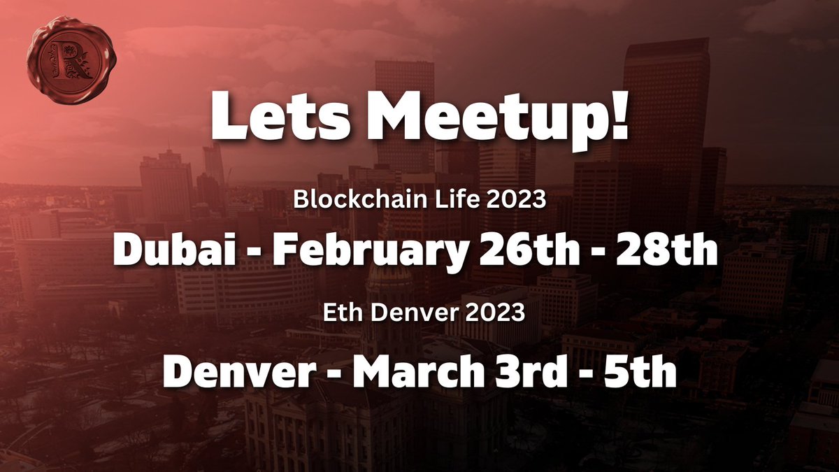 RareEvo's tweet photo. We are working on a few meetups in Feb and March that coincide with @BlLife_Forum & @EthereumDenver. More information to come, below are the dates we are in each city!
Who will we see?
We are ready to hit the ground running in 2023!
#RareEvo2023 #MultiChain #FirstTimeInDubai https://t.co/J8sk42ftDs