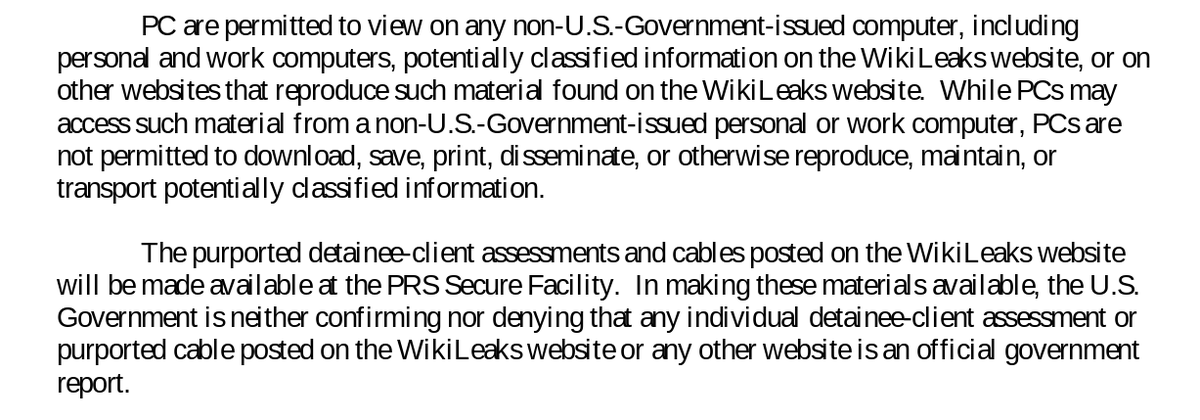 wikileaks's tweet image. The Pentagon made WikiLeaks material on #Guantanamo detainees available to lawyers - but charged Julian Assange for publishing them. 40 years of the 175 year sentence Julian Assange faces is for the #GitmoFiles revelations big.assets.huffingtonpost.com/gtmoPRBmemo.pdf