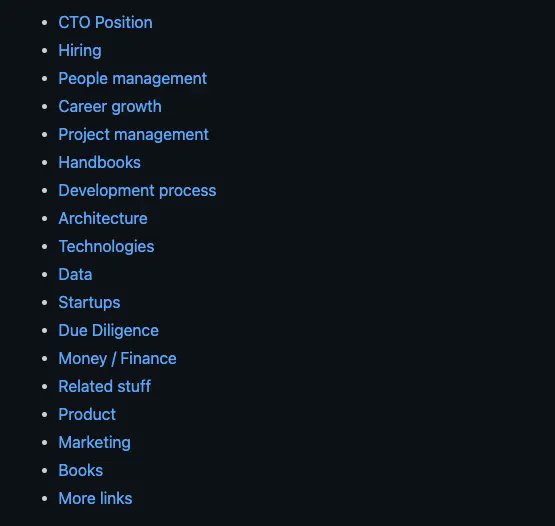 awesome-cto: A curated and opinionated list of resources for Chief Technology Officers, with the emphasis on startups #Engineering #Leadership #Architecture github.com/kuchin/awesome…