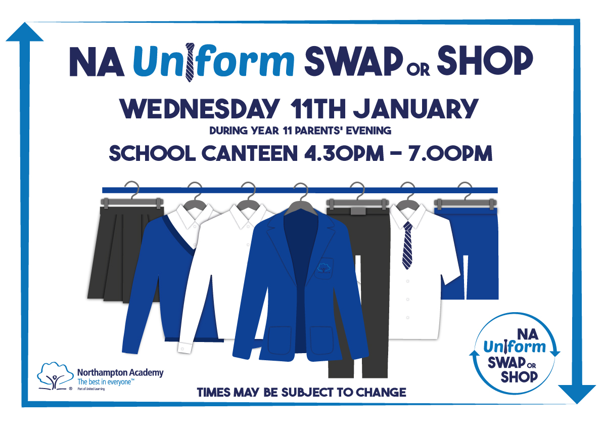 Following the success of our Uniform Swap or Shop event in December, we will be hosting another one during the Year 11 Parents' Evening next Wednesday.