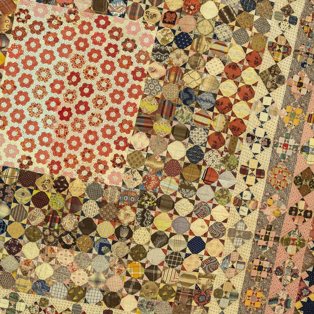 oldsturbridge's tweet image. This c. 1840 hand-pieced #quilt created by Susannah Allen Anderson Howard is an artistic wonder and a curator favorite! It contains approximately 12,000 pieces of roller-printed cotton. Susannah was surely a patient, creative, and skilled seamstress! #OSVMuseumCollection