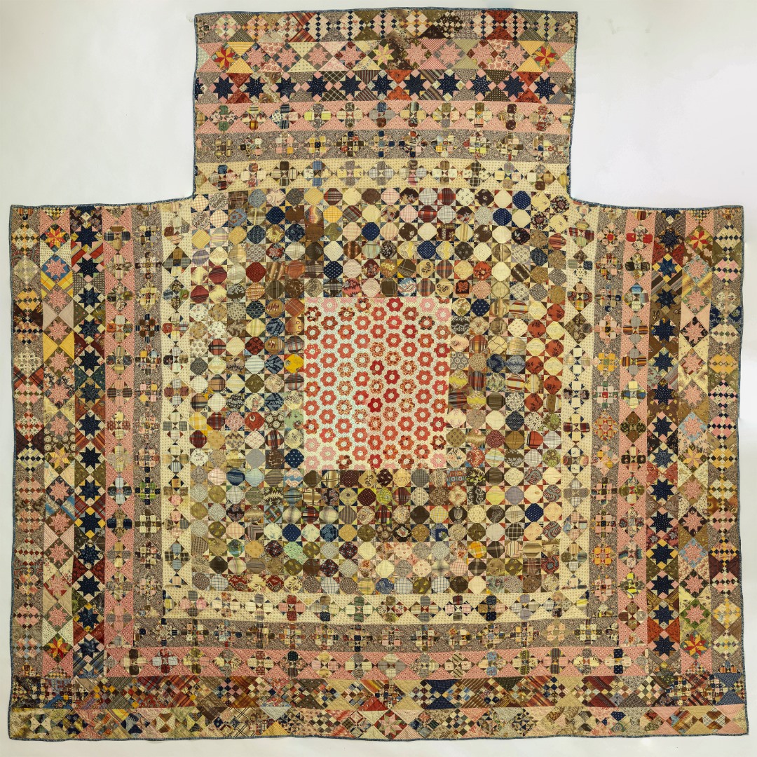 oldsturbridge's tweet image. This c. 1840 hand-pieced #quilt created by Susannah Allen Anderson Howard is an artistic wonder and a curator favorite! It contains approximately 12,000 pieces of roller-printed cotton. Susannah was surely a patient, creative, and skilled seamstress! #OSVMuseumCollection