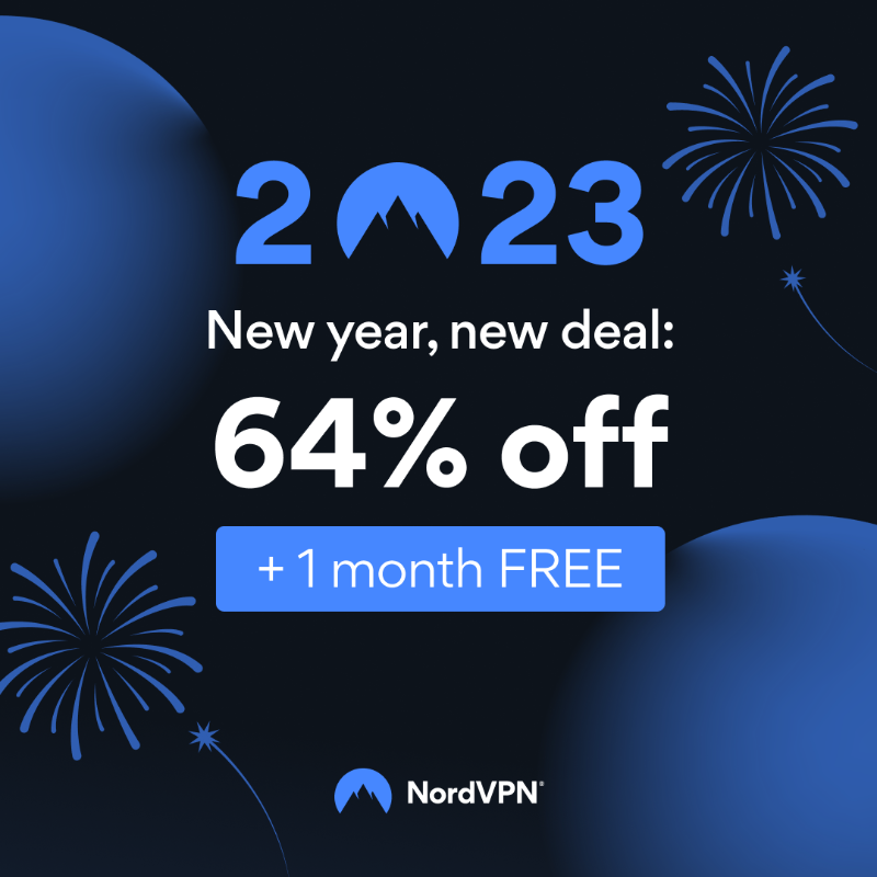 NordVPN's tweet photo. Make 2023 the year of digital privacy and security 🎉 Get 64% OFF NordVPN + 1 month FREE 🎁 Grab the deal: https://t.co/RTYq3MBTd1 https://t.co/1Uf75NdSlm