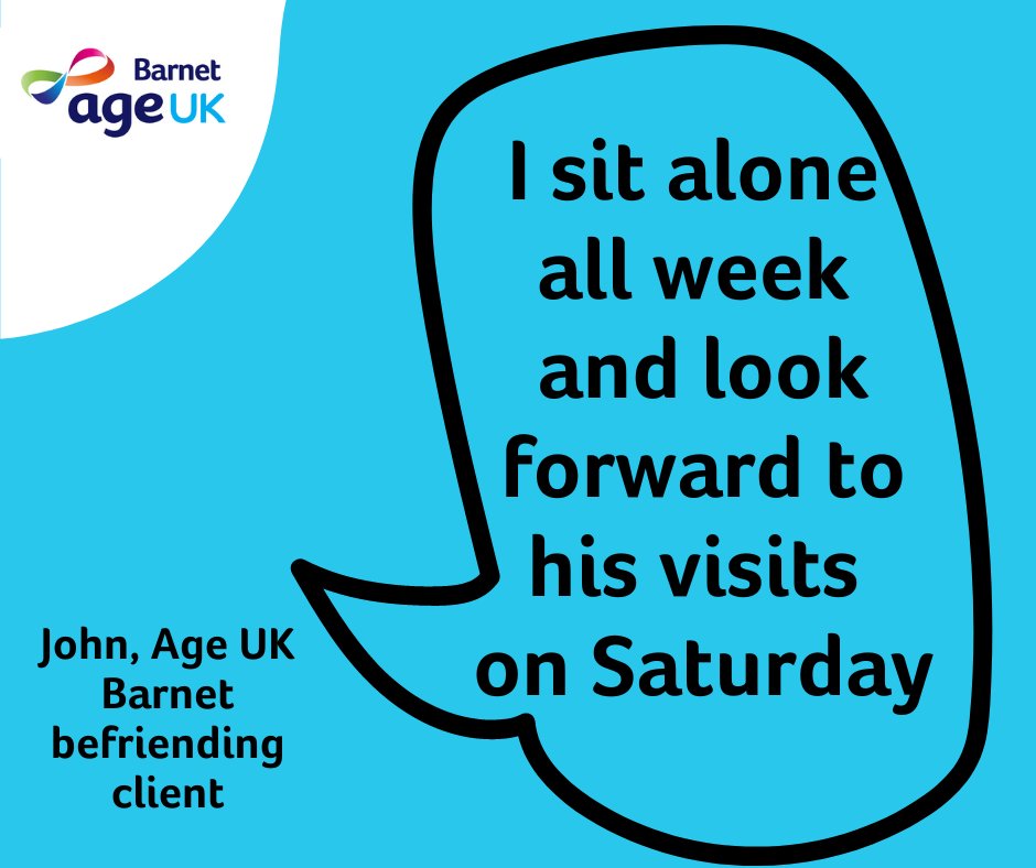 ageukbarnet's tweet photo. The visits from our #volunteer #befrienders are the highlight of the week for so many older people in #Barnet.
Could you spare a few hours a week chatting to an older person who needs some company? Some have led the most remarkable lives!
All details here: https://t.co/UDw3Hqpr0S https://t.co/w0sao1kckt
