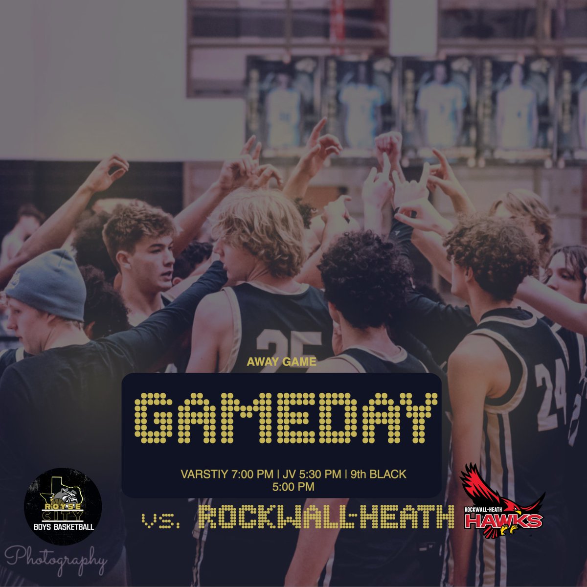 🚨GAMEDAY🚨
🆚ROCKWALL-HEATH
📍 ROCKWALL-HEATH HS
⌚️ V | 7:00 pm   JV | 5:30 pm  
      9th Black | 5:00 pm
🗣️ LET'S GOOOOOOOO!!

📸graceandgruenephotography