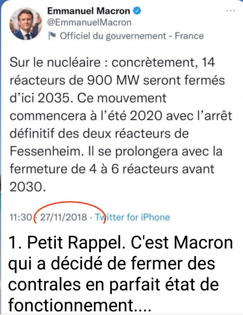 #Macron entièrement responsable de la perte totale de notre indépendance énergétique! La guerre en #Ukraine n'a AUCUN RAPPORT! <a href="/DubreuilhMarcel/">Marcel D.</a> <a href="/ArthusBrega/">Pastafaripirate matricule 21726🐞</a> <a href="/JuniorGuibole/">🇨🇵 Dédé 🇫🇷♿</a> <a href="/DocteurPEB1/">Docteur Hippocrate</a> @pierre_lidy <a href="/v_joron/">Virginie Joron</a>