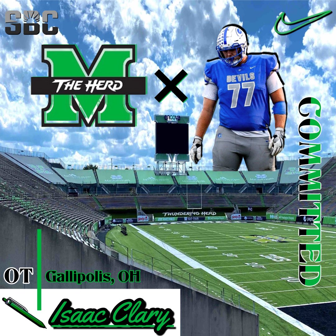 I would like to thank God, my parents, my family, my coaches, my teammates, and my friends…I would like to announce I am 100% COMMITTED to <a href="/HerdFB/">Marshall Football</a> ! Through much prayer I know this is the right choice for me and I can’t wait to get started💯💯💯<a href="/CoachHuff/">Charles C. Huff</a> <a href="/Legg62/">Bill Legg</a> Let’s Go!🟢⚫️🦬