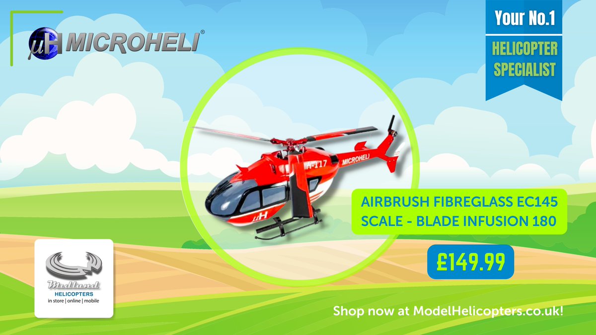 midlandhelis's tweet image. Airbrush Fibreglass EC145 Scale - Blade
Infusion 180 : MH-I180-SE11 🚁

📦 Free Delivery on orders over £100
🖥️ Visit ModelHelicopters.co.uk 
📞 Or call, 01455 637762

#MidlandHelicopters 🚁

#ModelHelicopters #ModelFlying #AirbrushFibreglass
#EC145 #BladeInfusion #MicroHeli