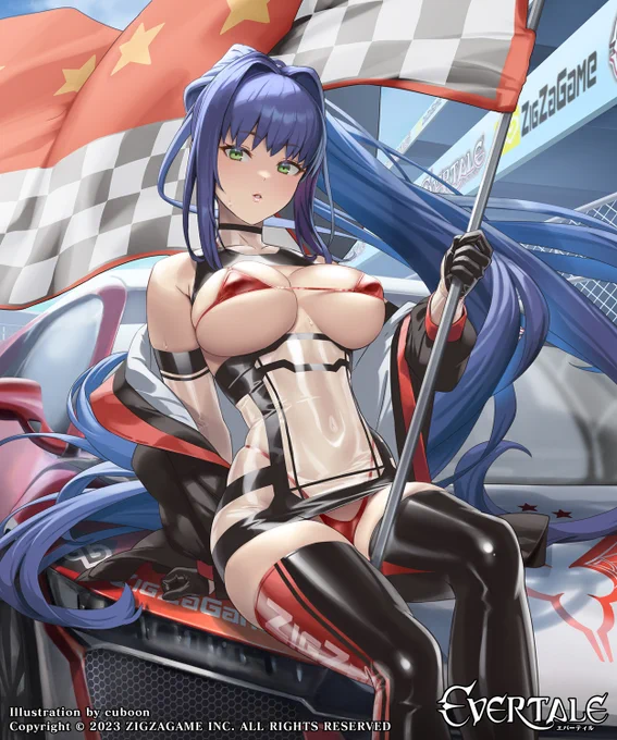 エバーテイルで先日リリースの『赤竜のレースクイーン-リュドミラ』を描きました!ドライバーの視界に入ったらレースに悪影響が出そう#エバーテイル #Evertale 