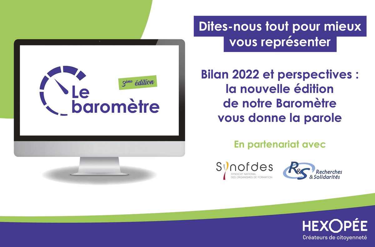 Hexopee_off's tweet image. Le Baromètre Hexopée est de retour 📊

Élaborée avec le @synofdes et en partenariat avec R&amp;amp;S, cette troisième édition vise à connaître la situation de vos structures mais aussi vos #perspectives afin de mieux vous #représenter 📣

Pour participer ➡️ bit.ly/3GMQ8nV