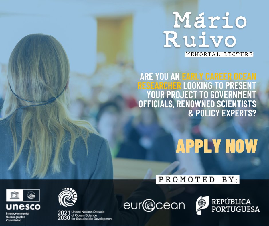 IocUnesco's tweet photo. Are you an Early Career #Ocean Professional #ECOP leading ocean science #research projects?
Apply now to the #MarioRuivo Memorial Lecture to present your research in #Paris at #UNESCO HQ at the IOC Assembly (June 2023)!
Deadline: 13 February 2023
Apply: https://t.co/umQEHBIoZP https://t.co/jNdanz8VMT