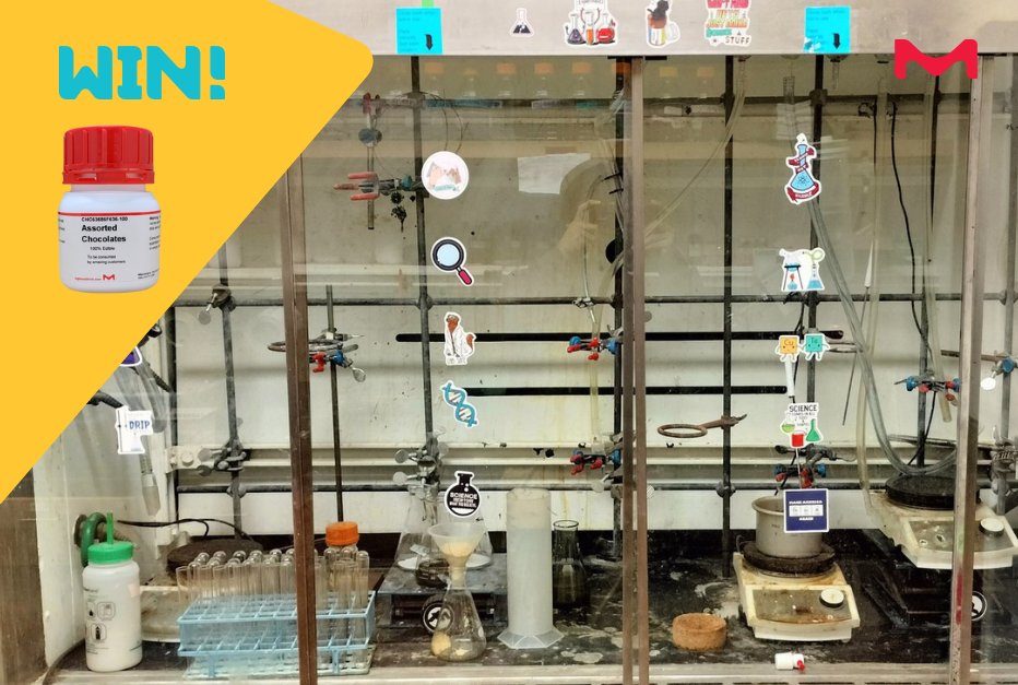 SigmaAldrich's tweet photo. For many of us, it gets dark very early this time of year – brighten up your lab with a decorated fume hood! If you need some inspiration, check out @suritra2904’s hood, shining with science stickers. Your decorated hood could win you a bottle of Sigma-Aldrich chocolates: (1/3) https://t.co/SVBDjSh5v0