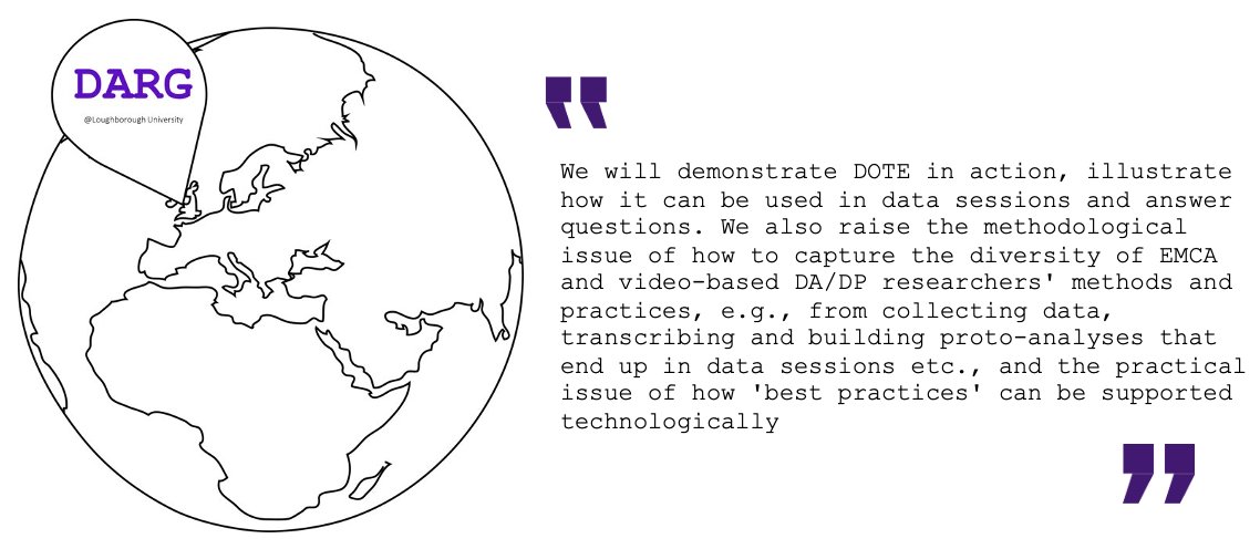 📢 This week’s DARG session! 
💬 Paul McIlvenny on: “An introduction to the DOTE software plus a survey of the diverse practices of doing transcription and analysis”
⏰ 13:00-14:30 (BST) 
📅 Wed 11th Jan
📍 Room B114, LU 
<a href="/lborouniversity/">Loughborough University</a> /online
✉️ Please DM or email to attend