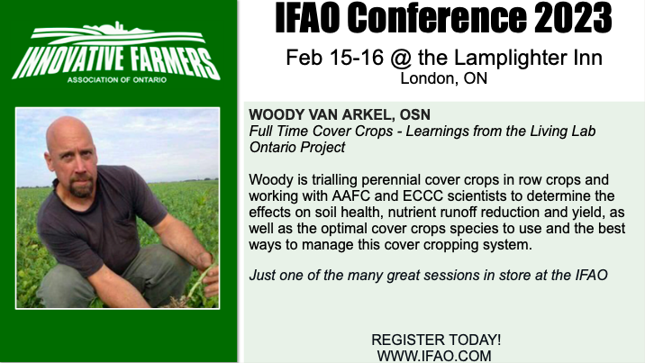 Meet <a href="/woody_VA/">Woody Van Arkel🧢 🇨🇦🌽🐖🚲🌞🍺</a>, a co-operator with Living Lab - Ontario, trialling perennial cover crops in row crops. Join Woody  and others on February 15th at the IFAO Conference and discuss his Living Lab - Ontario project. Register here:ow.ly/hzfU50MlIvT