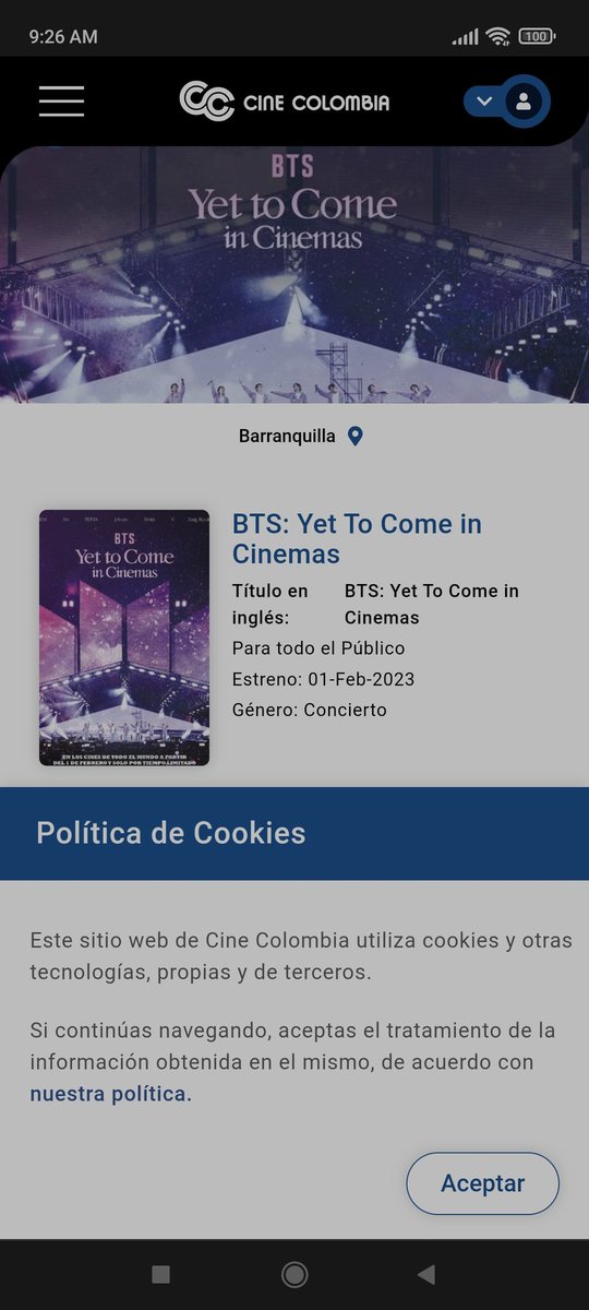 Wendysantander4's tweet photo. @Cine_Colombia @BTS @ARMYBogotaCol @ArmyCali @ArmyBucaramanga @BTS_Colombia Para las que preguntan por Barranquilla si saldrá en el Buenavista y el parque alegra 
Incluso si ingresan a la página se pueden dar cuenta que ya está en cartelera, me imagino que en un rato más montarán los precios y los diferentes horarios https://t.co/qP9h5XkaXh