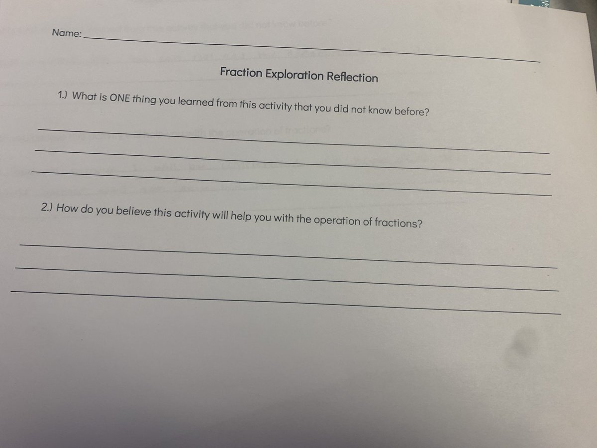 Who says students can’t form their own thoughts about math? My students engaged in #rocksolid learning today with fraction pieces, jotting their notices. We even started making generalizations based on their notices and ended with a reflection. #EbinportLiftsMe