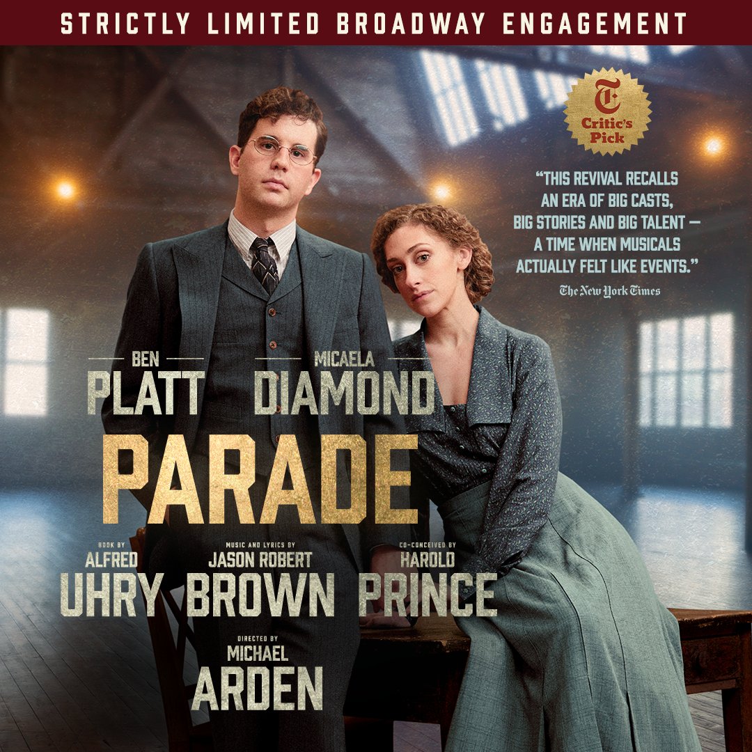 We are so excited to bring <a href="/paradebway/">Parade on Broadway</a> to the Jacobs Theatre, straight from <a href="/NYCityCenter/">NEW YORK CITY CENTER</a> with Ben Platt and @micaeladiamond_. Get your tickets for this limited run now!