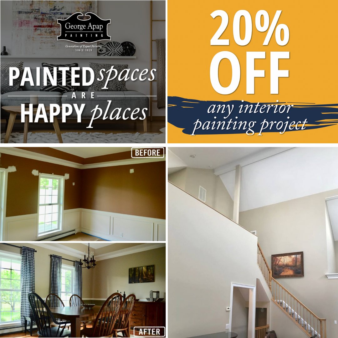 Manifest Happiness with Color! 🎨
Book by February 9th and save 20% off your next interior painting project! Contact us- estimates are free. 
psst...we're equipped and specialize in the hard-to-reach areas as well! 😉 #GeorgeApapPainting