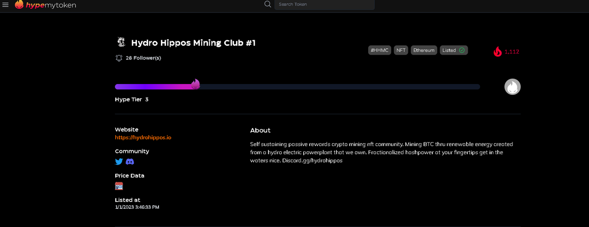 HydroHippos's tweet photo. First every NFT Project to reach Tier3 on @HypeMyToken 🚀 We are in awe with how the community (Tidal Wave Hustlers) really step up the game with over 1.1k votes!
#HypeMyToken #HHMC #HydroHippos #StreampunkZ https://t.co/NdRRdnHfyq