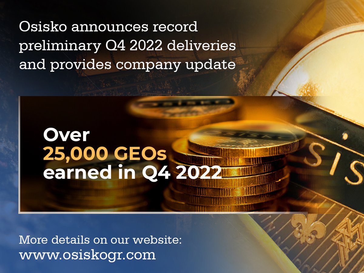 Osisko earned approximately 25,023 attributable gold equivalent ounces ('GEOs') in Q4 2022, for a total of approximately 89,367 GEOs in 2022, record quarterly and annual deliveries. cutt.ly/g2OEW8Y #osisko #osiskogoldroyalties #mining #miningnews #gold #goldinvest