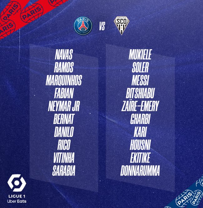 Paris_sginfos's tweet photo. 🚨🔴🔵Le groupe face à Angers, avec Messi, Neymar

Titis:

-Gharbi
-Housni
-Bitshiabu
-Zaïre-Emery
-Kari
-Housni

❌Sanches, Nuno Mendes, Kimpembe. Des examens seront effectués dans les 48H pour Verratti

Le retour de Mbappé et d’Hakimi est prévu pour jeudi. https://t.co/h5uUwH0MNY
