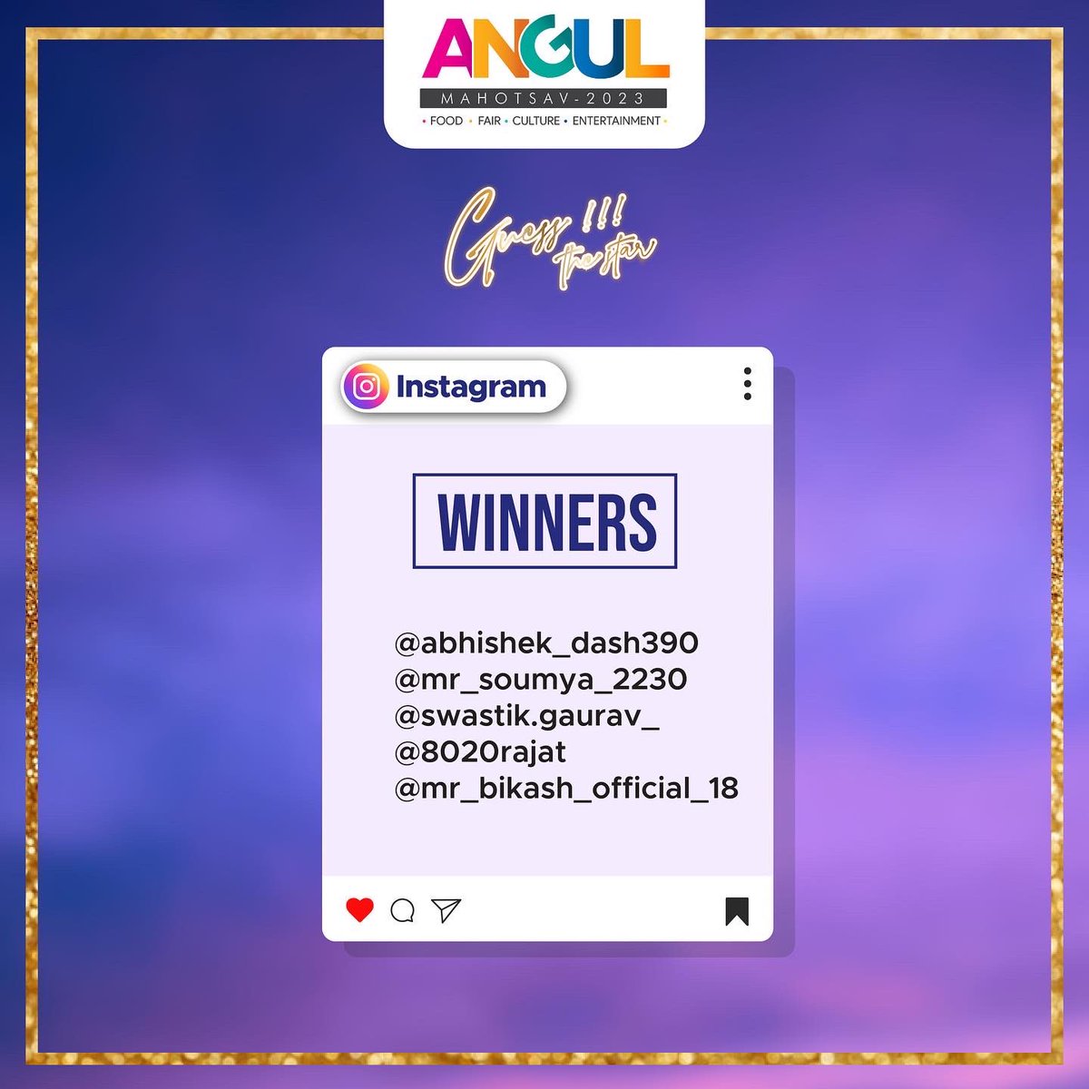 #GuessTheStar #yessardesai 
Congratulations winners !!
Pass collection Details to be shared on 16th Jan 
 #KeepGuessing
#angulmahotsav2023 #amazingangul #angul