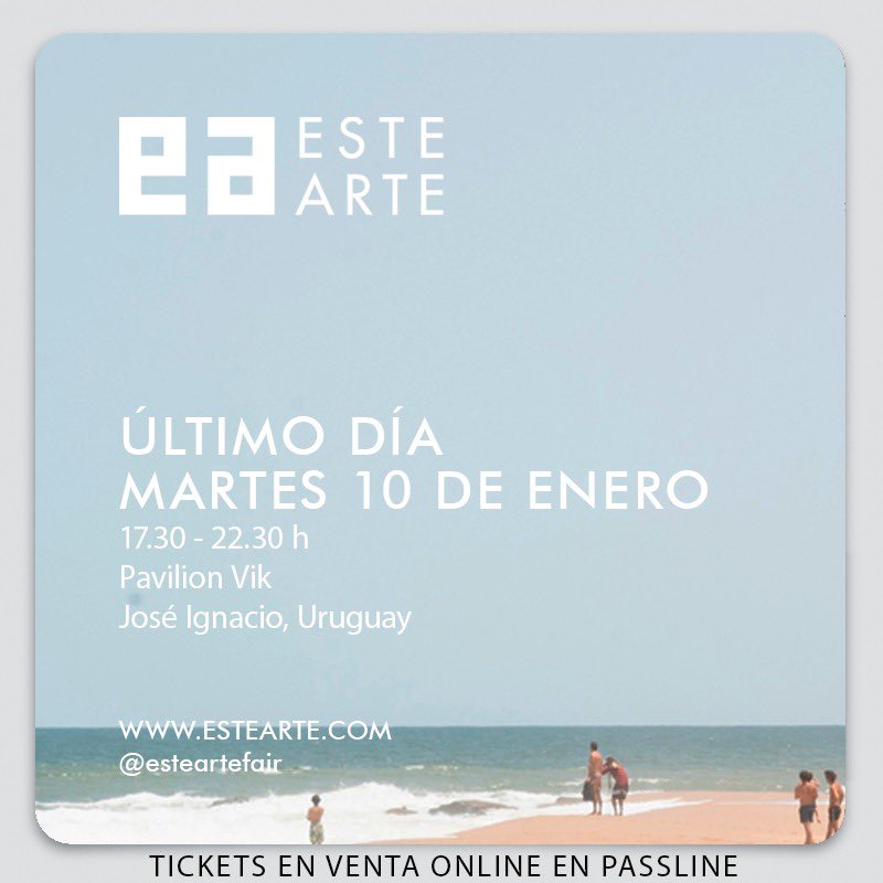 Última día ESTE ARTE, martes 10 de enero, 17:30 a 22:30hs.
Tickets: passline.com/eventos/este-a…
Pavilion Vik, José Ignacio, Uruguay. #PuntadelEste #MassPunta #MassArte