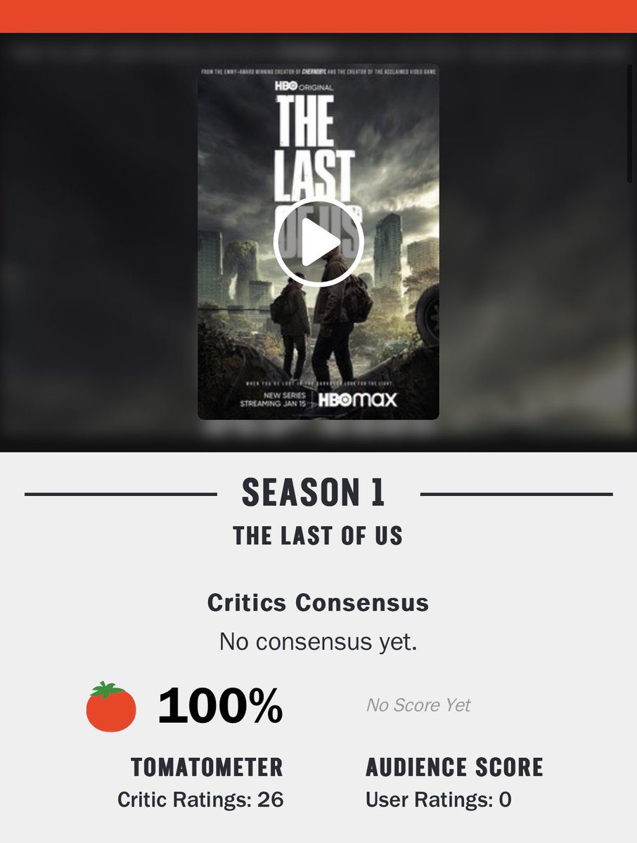 DiscussingFilm's tweet image. ‘THE LAST OF US’ debuts with a rare 100% on Rotten Tomatoes from 26 reviews.

Read our review: bit.ly/DFLast