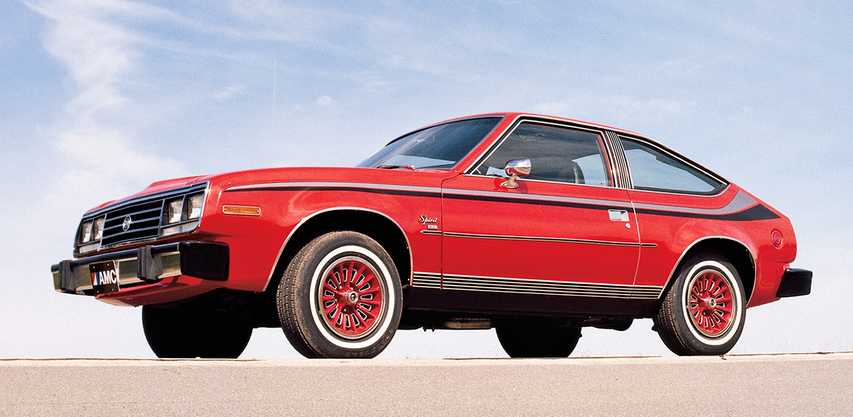 CollectibleAuto's tweet photo. The 1980 AMC Spirit came standard with Pontiac’s 2.5-liter four-cylinder engine. A D/L hatchback like the one pictured started at $5004. #amc #amcspirit #letthespiritmoveyou #ironduke https://t.co/pKyoRhXp3a