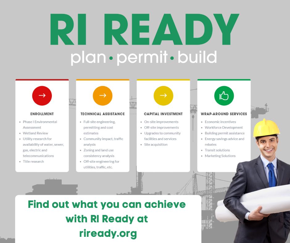 RI_Ready's tweet photo. Applying to the RI Ready program is the first step in preparing a site for future development! Check us out at https://t.co/qrtkbNMyj8 and follow us on Facebook and Twitter for updates. https://t.co/BaOIYjfEmO