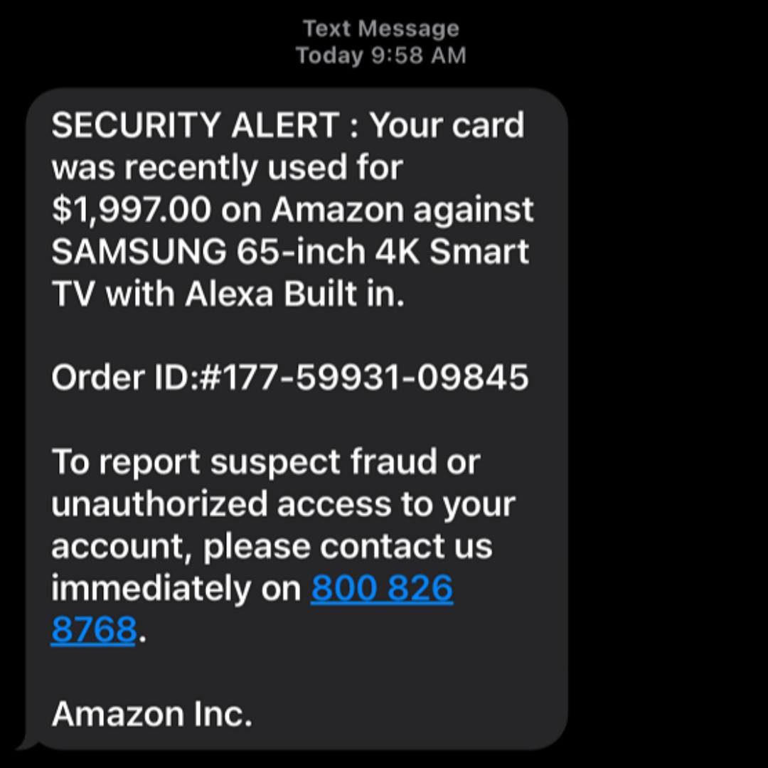 The #Scammers are at it again - this time with a text message. Don't call the number, don't reply. Just delete it! #OnlineSafety #OnlinePrivacy #Phishing #PhishingAttacks #TechTuesday #TuesdayTechTip #ScamTexts