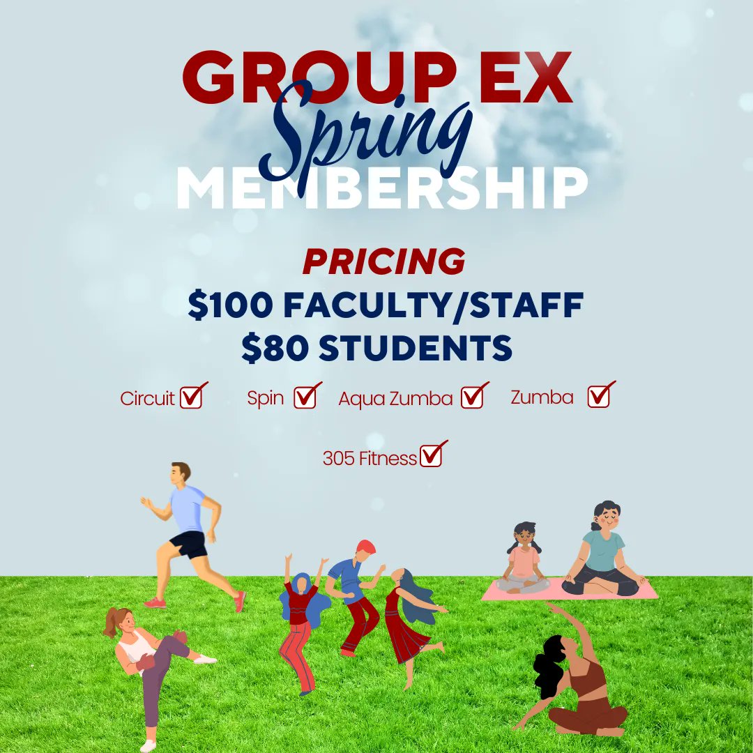 PennCampusRec's tweet photo. Purchase your Group Ex+ Pass today online in the Penn Campus Recreation Portal or in-person at the Pottruck Membership Office. Gain access to Circuit, Zumba, 305 Fitness, Spin, Zumba, and Aqua Zumba!

#Recreation #PennRec #GroupExcercise #GroupEx #Fusion #Pottruck https://t.co/5FrsQgbtWs