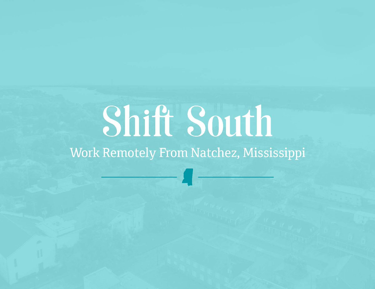 NatchezInc's tweet photo. Are you a remote worker looking for a change of scenery?  The City of Natchez offers up to $6,000.00 to new remote workers.  Email info@natchezinc.com for more information! #shiftsouth #visitnatchez  #welcomehomenatchez  #remoteworkers https://t.co/5hUAQesHZN
